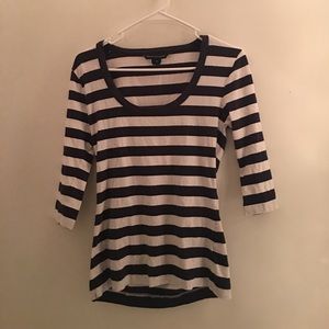 White and navy blue half sleeve.